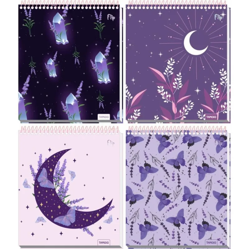 Caderno 01X1 Capa Dura FLIP Feminino VERT 80F 4CAPAS - TAMOIO - Papelaria