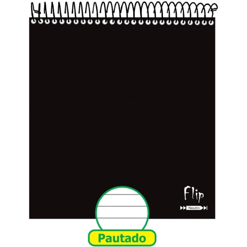 Caderno 01X1 Capa Dura FLIP Neutro Preto VERT 80F - TAMOIO - Papelaria