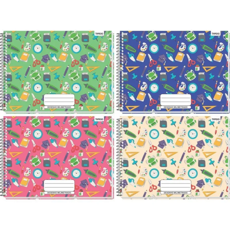 Caderno Desenho Milimetrado Decorado 48F UNIV Espiral CD - TAMOIO - Papelaria