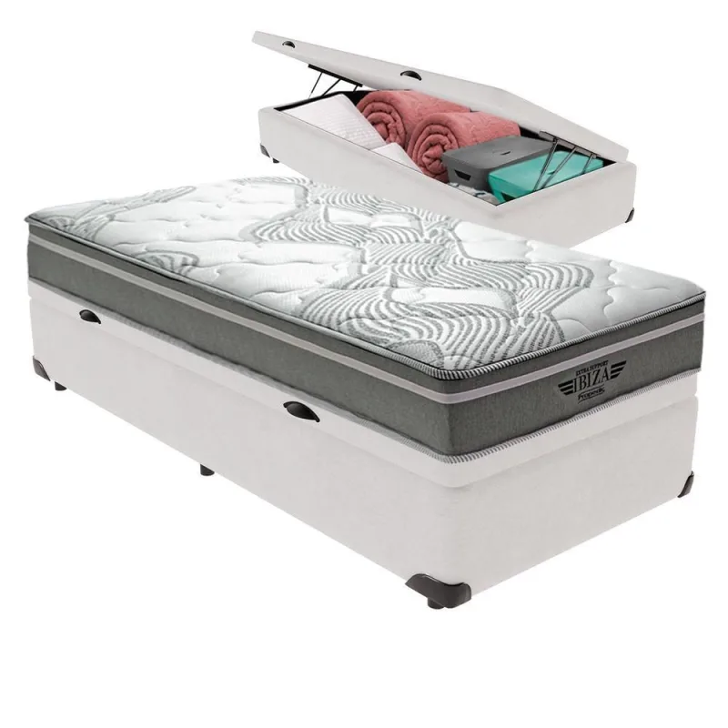 Cama Box com Baú Solteirão Bravus com Colchão Ibiza Molas Ensacadas Tecido Sintético Vtech - vtech - Colchões