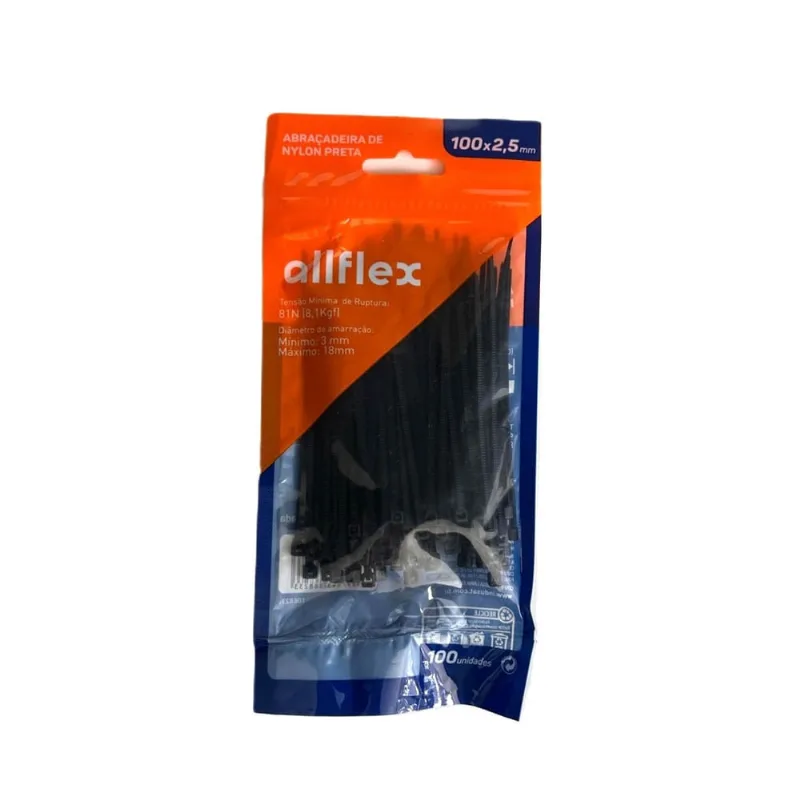 Abraçadeira Nylon Allflex 100x2,5mm Preta