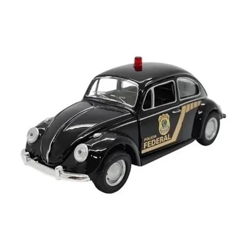 Miniatura Fusca Polícia Federal Toy Car 1/32 Metal E Fricção Preto