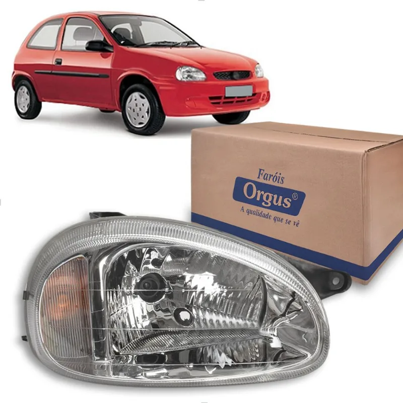 Farol Corsa 1998 até 2010 Lente Lisa Pisca Amarelo Carcaça Preta Orgus Direito