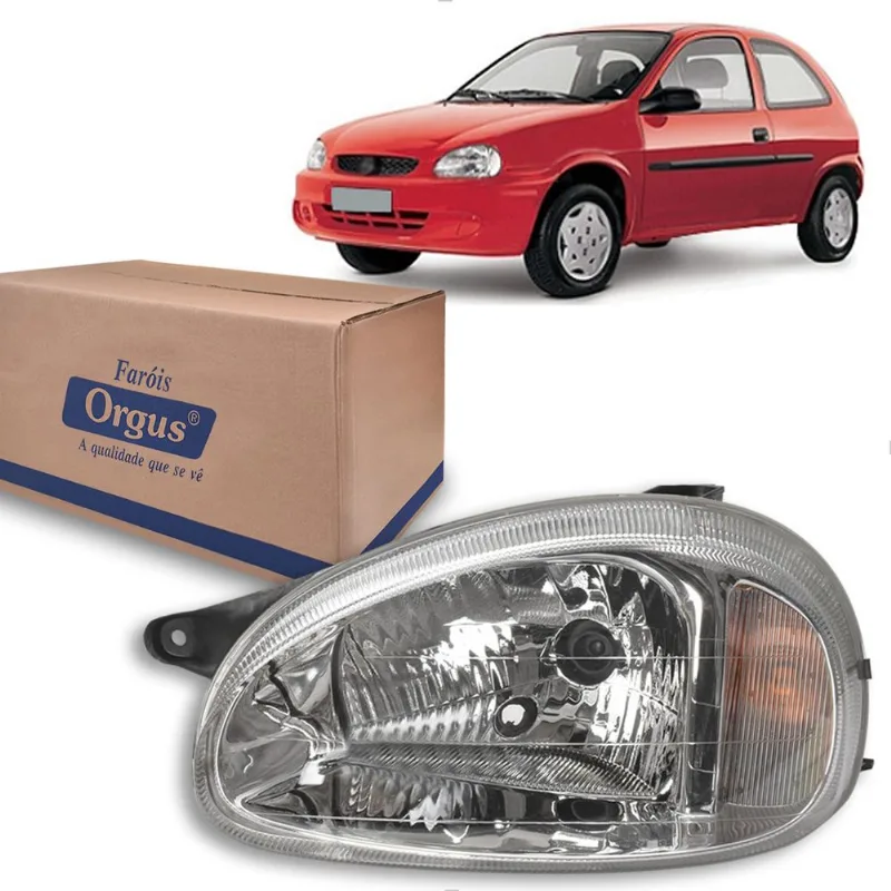 Farol Corsa 1998 até 2010 Lente Lisa Pisca Amarelo Carcaça Preta Orgus Esquerdo