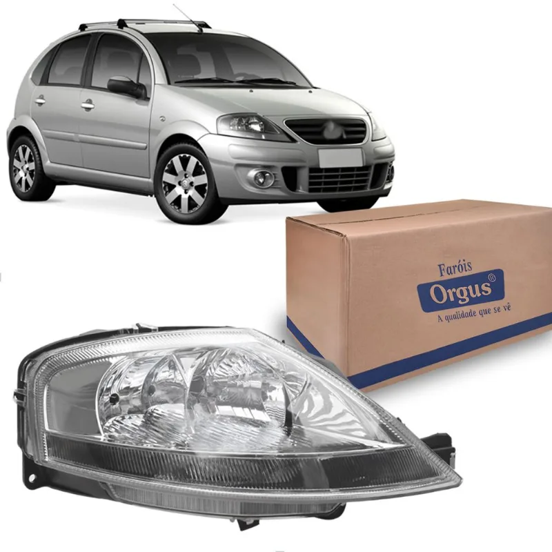 Farol para Citroen C3 2003 até 2012 com Pisca Orgus Direito