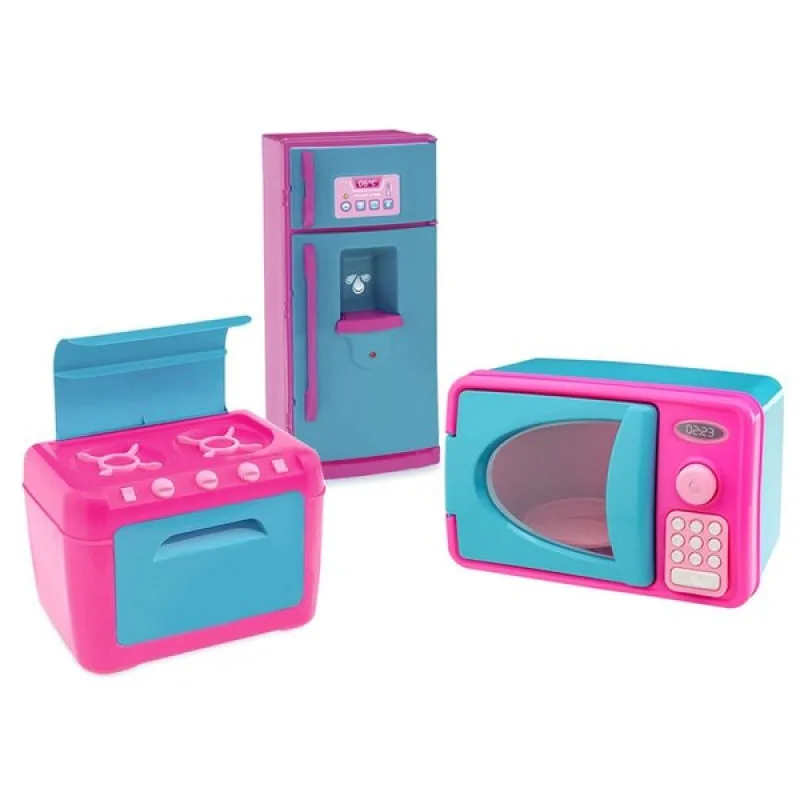 Kit Mini Brinquedo Cozinha Fogão Microondas Geladeira - Genérico - Brinquedos