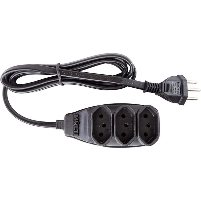 Extensão Preta 3t Tripolar Com 10 Metros 2p+t 10 Ampères 250vac - 01574 - Multicraft - MULTICRAFT