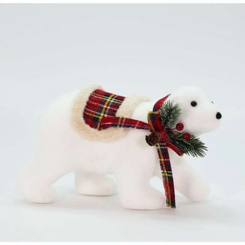 Natalino Enfeite Ursinho Polar Com Cachecol Xadrez 18 Cm
