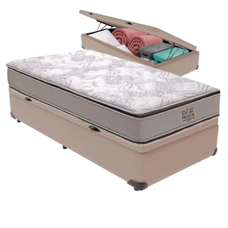 Cama Box com Baú Solteiro Bravus Pillow Top Molas Ensacadas Tecido Sintético Vtech