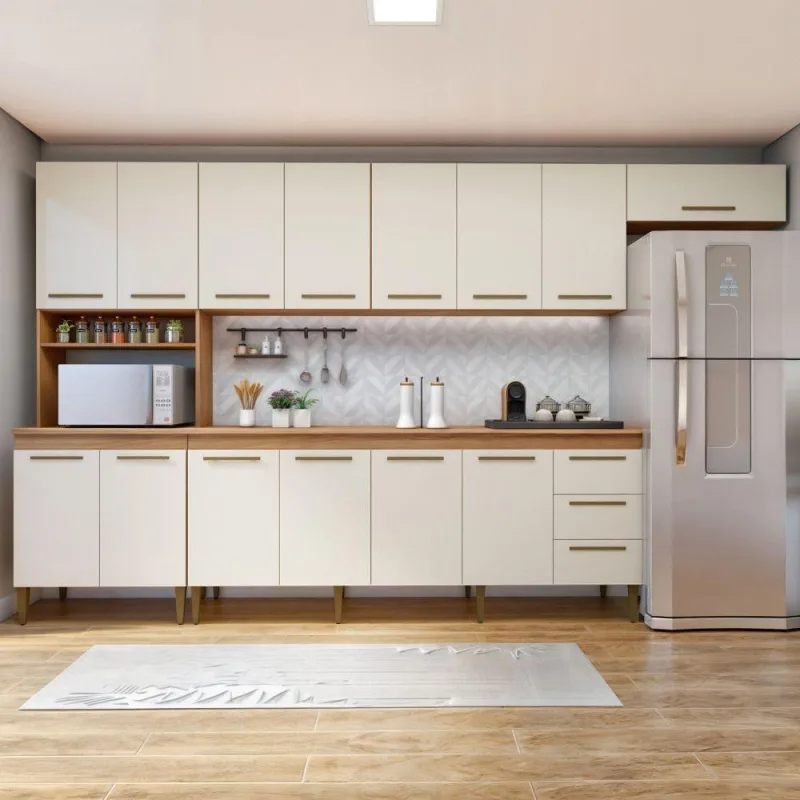 Cozinha Completa Atenas 14 Portas 3 Gavetas MDP Off White Kaiki Móveis - KAIKI MÓVEIS - Agro