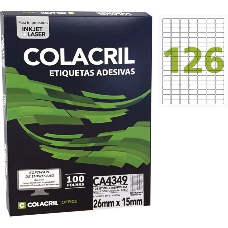 Etiqueta A4 26X15MM 100 Folhas PCT.C/12600 - Colacril