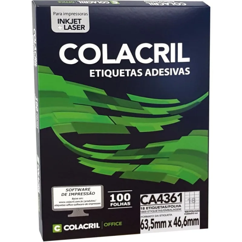 Etiqueta A4 63,5X46,6MM 100 Folhas PCT.C/100 - Colacril