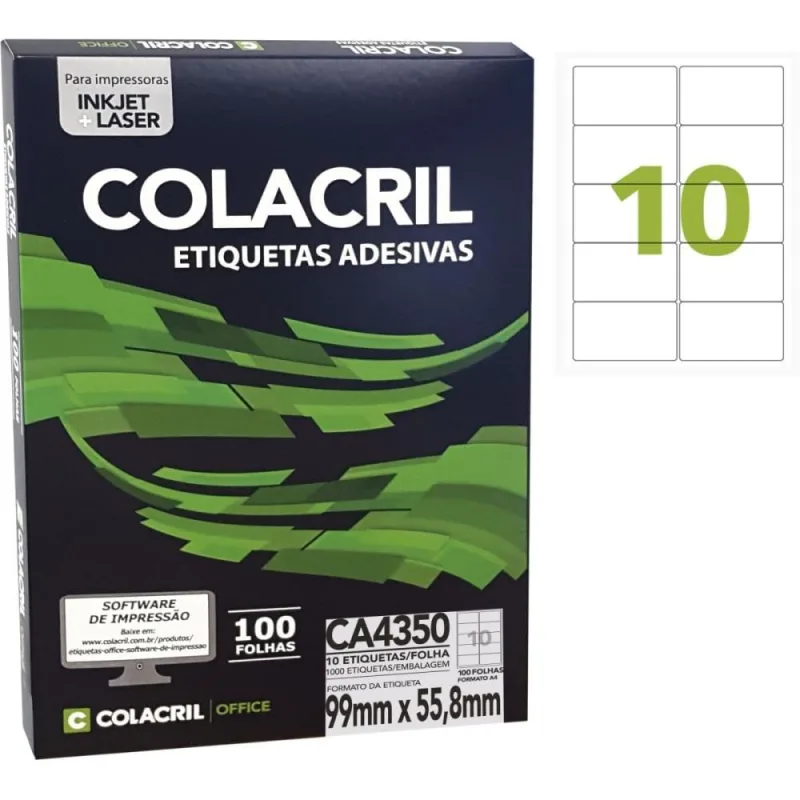 Etiqueta A4 55,8X99MM 100 Folhas PCT.C/1000 - Colacril