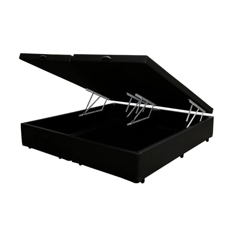 Cama Box Baú King Bipartido Homequeen Corino Preto 41x193x203