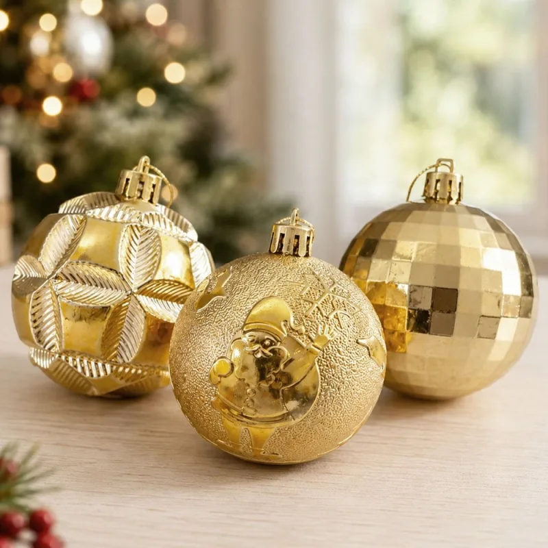 Bola Dourada Decoração Texturada Árvore Natal 6cm Kit 60pçs - Genérico - Natal