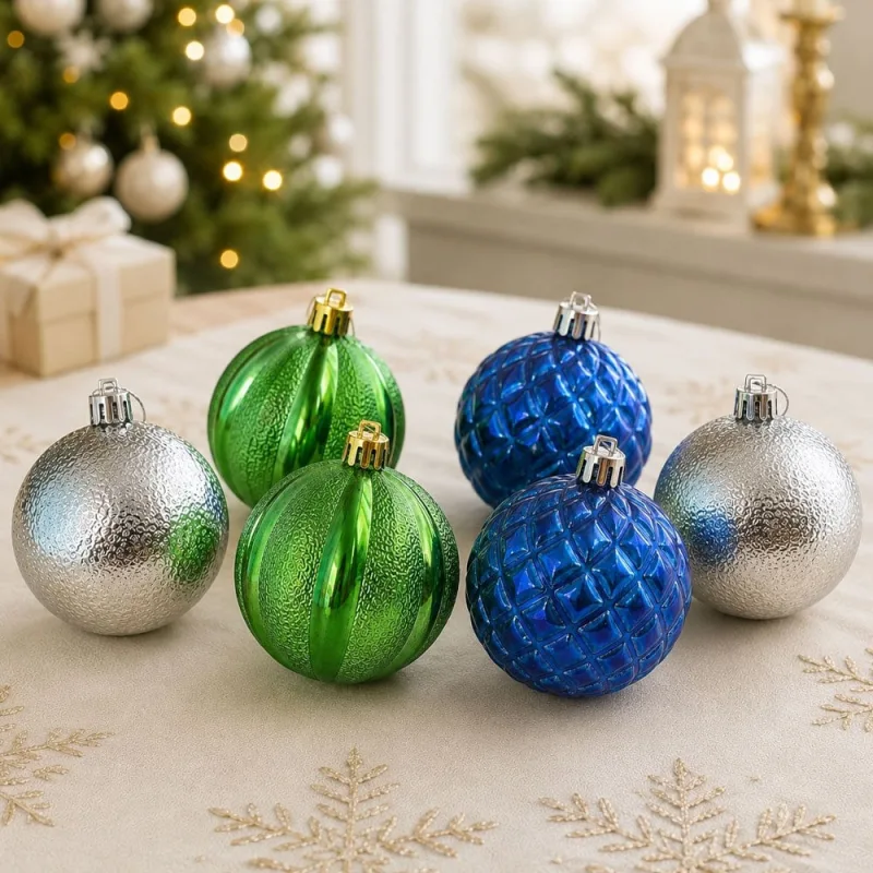 Bola Azul Prata Verde Natal Texturada Enfeite 6cm Kit 30pçs - Genérico - Natal