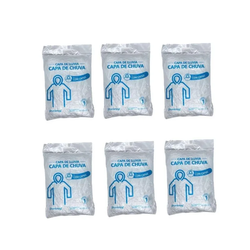 Kit 6 Capa De Chuva Transparente Capuz S/elástico No Punho