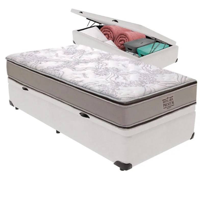 Cama Box com Baú Solteiro Four Season Pillow Top Molas Ensacadas Branco Vtech