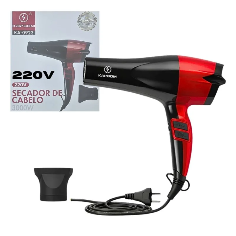 Secador de Cabelo Profissional Kapbom KA-0923 3000W 220V com Ar Frio e Bico Concentrador