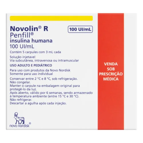 NOVOLIN R 100UI ML NOVO NORDISK PENFILL CAIXA 5 CARPULES 3ML CADA SOLUÇÃO INJETÁVEL