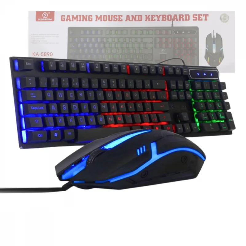 Kit Teclado E Mouse Gamer Preto Semi Mecânico Led Rgb
