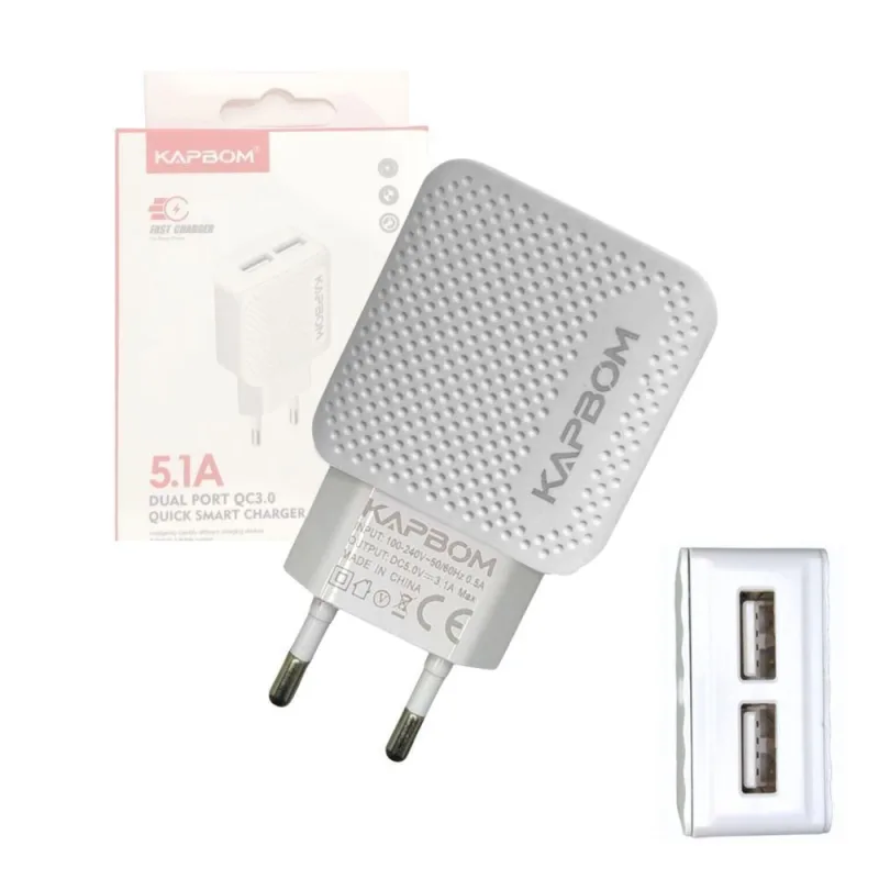 Fonte Carregador 3.1a Fast Charger Qc 3.0 Duas Porta - KAPBOM