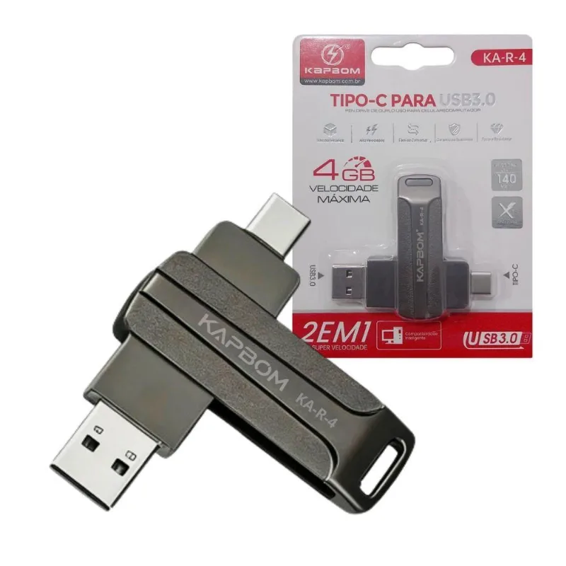 Pendrive 4GB Tipo-C para USB 3.0 Unidade Flash com Alta Velocidade Kapbom
