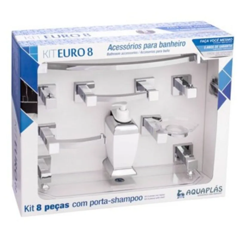 Kit Acessorios Euro 8 Peças Cromado Cristal Aquaplás
