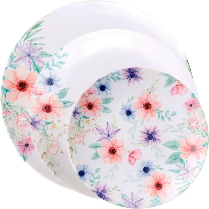 Conjunto de Pratos Floratta 30 Peças em Porcelana para Sobremesa e Refeição Branco Floral - Tramontina - Utilidades Domesticas