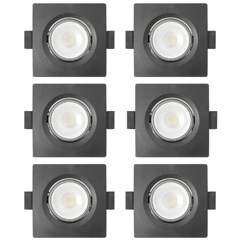 Kit 6 Spot De Led Embutir Slim Mr16 Quadrado 6w Preto Bivolt 6500k Frio