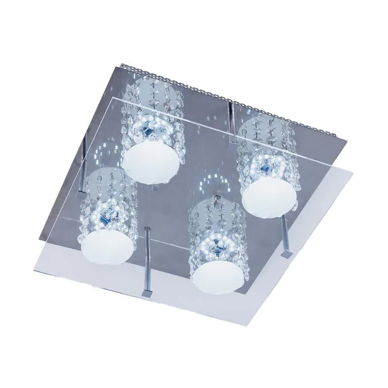 Plafon Glacial Cristal LED 32x32cm 4x10W 220V acrílico jateado com cristais Bronzearte - Bronzearte