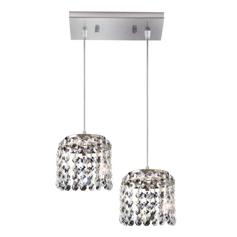 Pendente redondo Llum de aço inox para 2 lâmpadas cabo ajustável de 1m cristal Milano