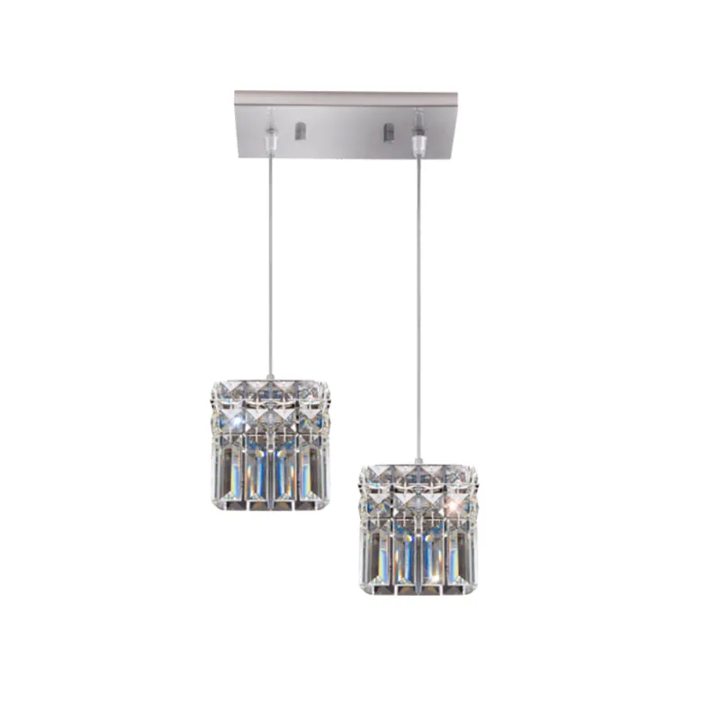 Pendente quadrado Llum de aço para 2 lâmpadas cabo ajustável de 1m cristal Paris