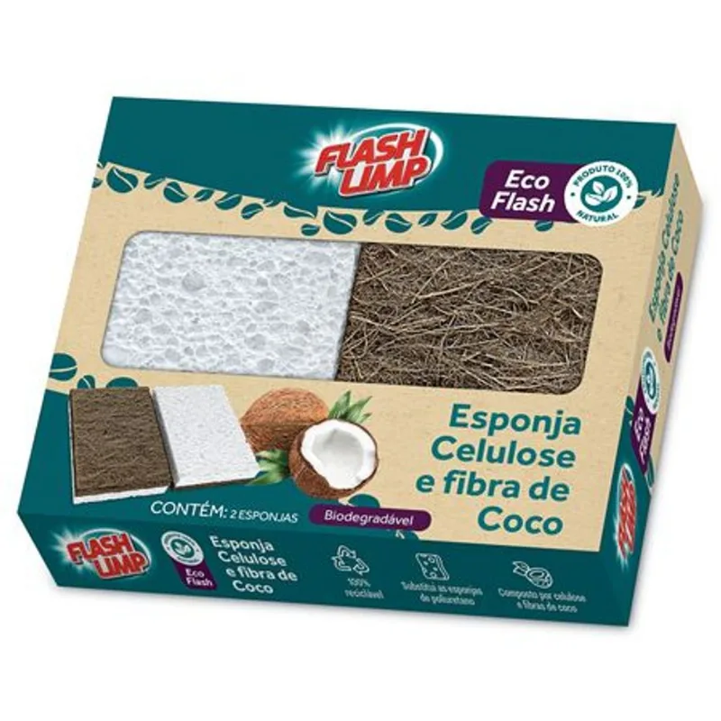 kit com 2 Esponjas Ecológica Biodegradável, Fibra De Coco e celulose. Esponja Ecologica Biodegradavel Fibra De Coco