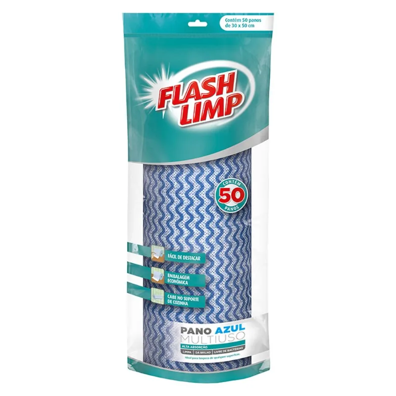 Pano Multiuso Flash Limp Azul com 50Unidades