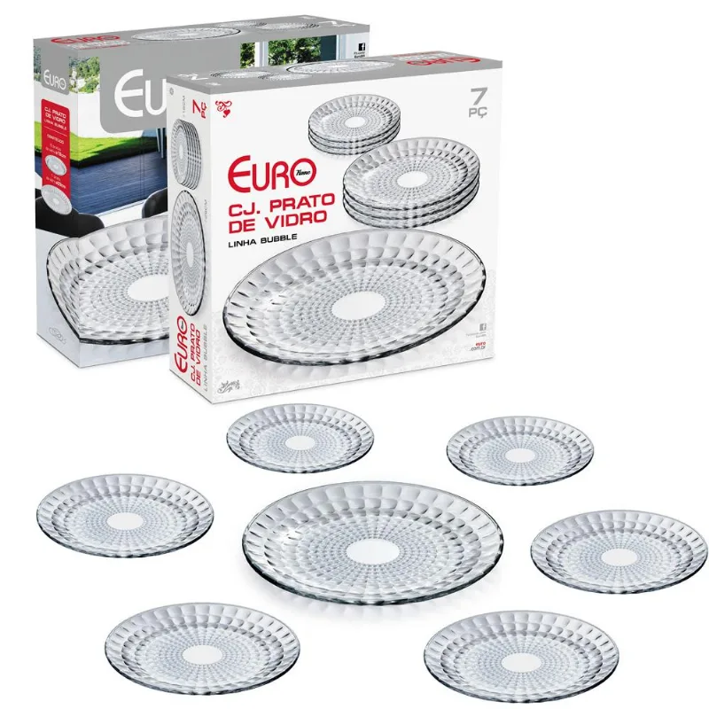Conjunto de Pratos Vidro 7 Peças Euro Bubbles 7528
