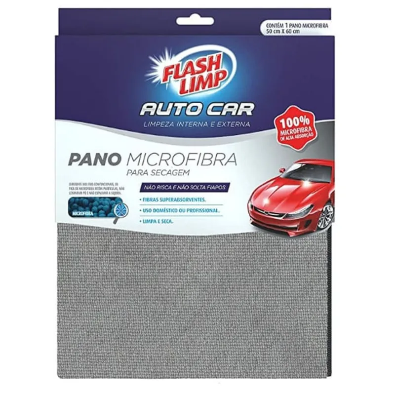 Pano Microfibra Para Secagem 50x60cm Flash Limp Auto Car - Un Pano P/limp.microfibra 50x60cm Aut9447 F Flash Limp