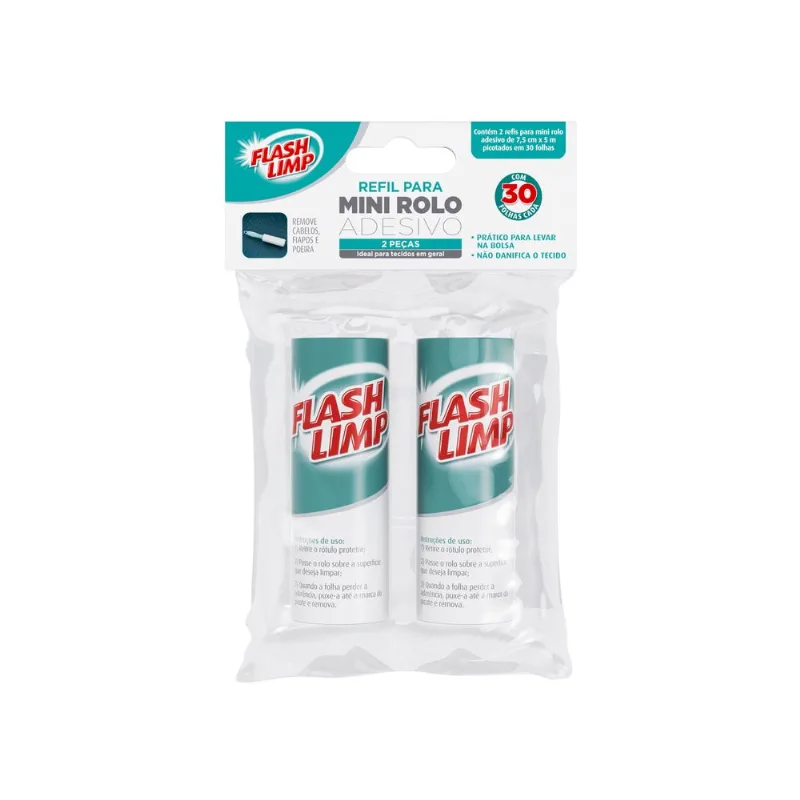Refil Para Mini Rolo Adesivo 30 Folhas 2 Peças, Flash Limp