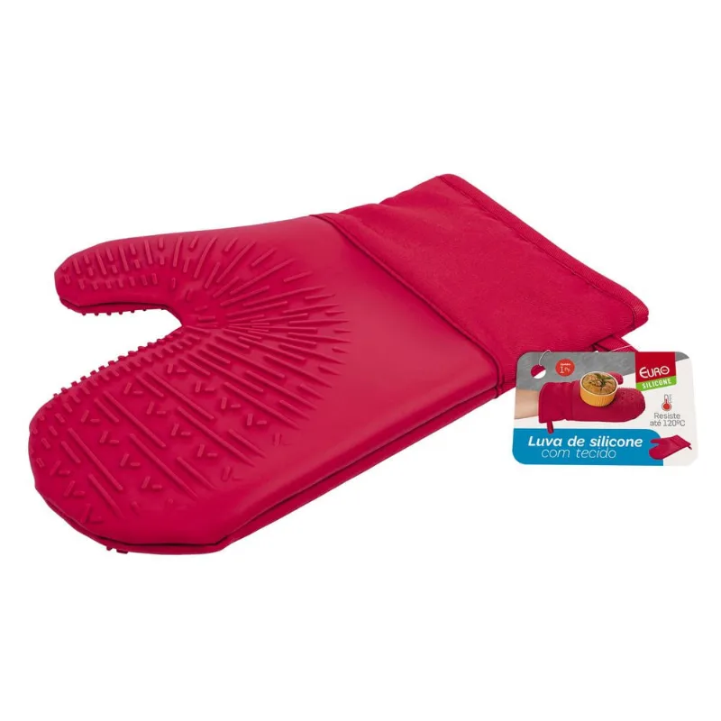 Luva Silicone Euro Com Tecido Vermelha