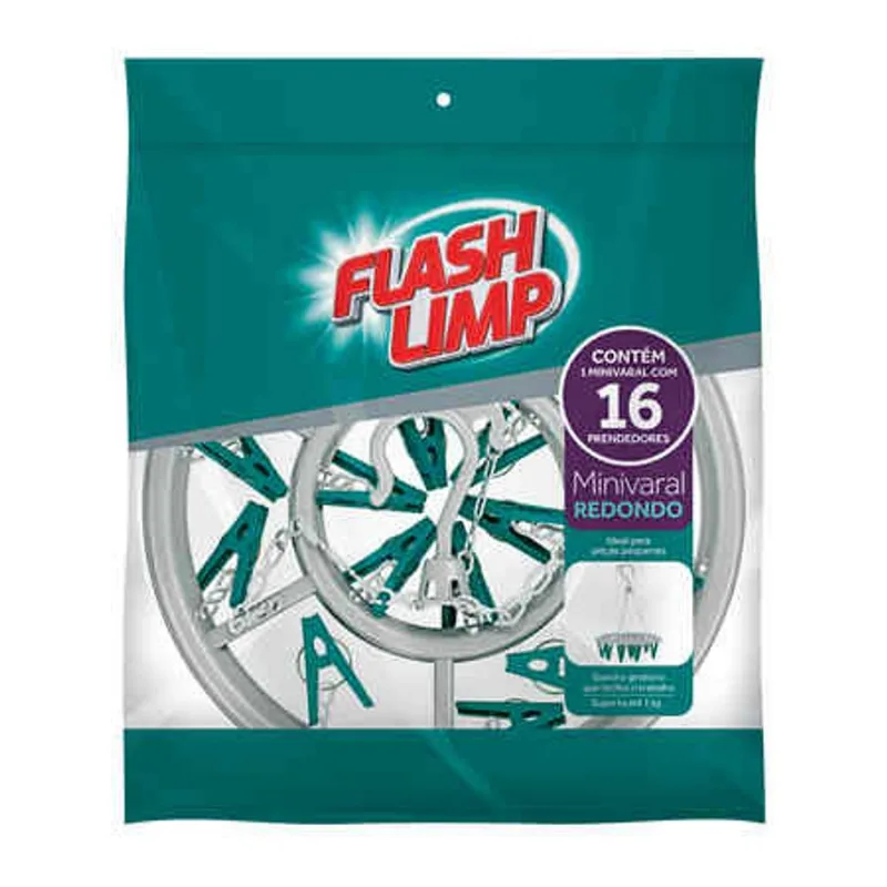 Mini Varal Redondo Com 16 Prendedores, Flash Limp
