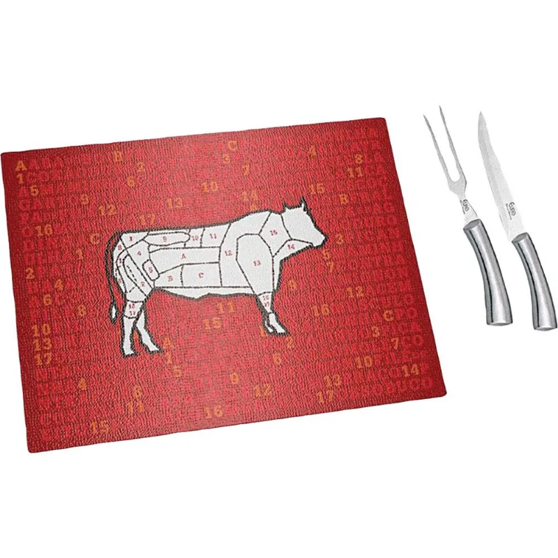 Conjunto para Churrasco Euro 3 Peças com Tábua de Vidro Carnes VDR7878CN