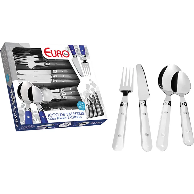 Faqueiro 24 Peças com Porta Talher Rebite Euro Branco
