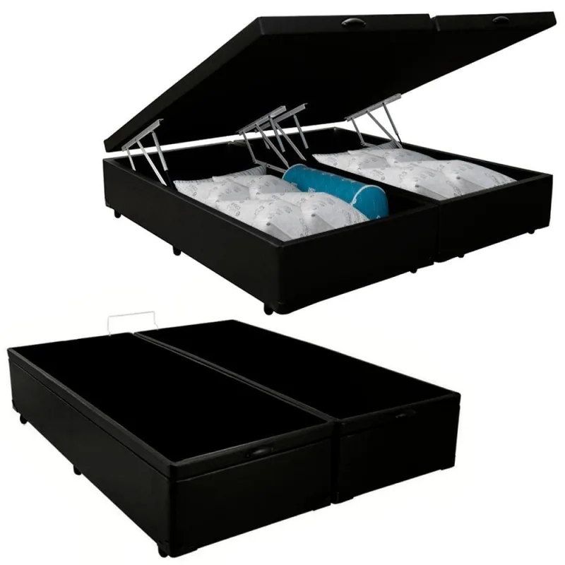 Cama Box Baú Queen Bipartido Sintético tom escolhido Preto 158x198x44 - Serene - Colchões