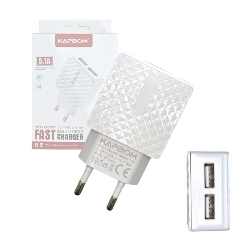 Fonte Carregador 5.1a Fast Charger Qc 3.0 Duas Porta - KAPBOM