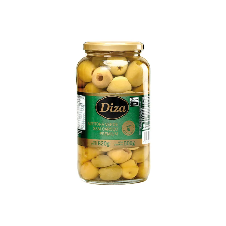 Azeitona Diza Verde sem Caroco Premium Vidro 500g - Diza - Mercearia