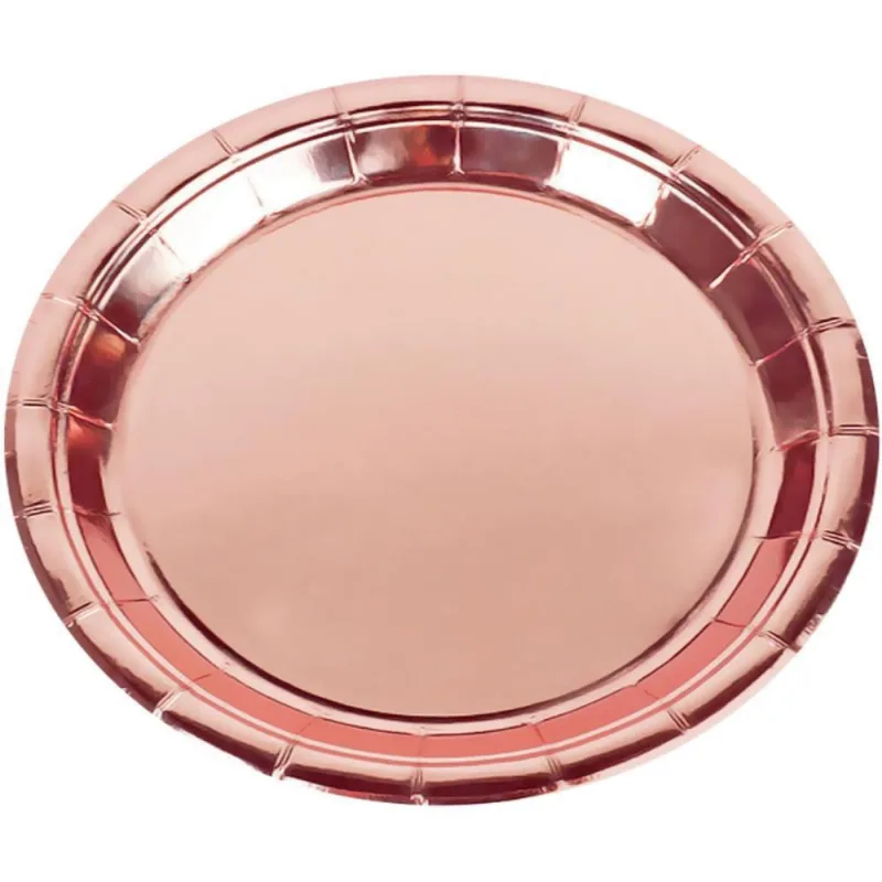 Prato Descartável De Papel Metálico Rose Gold