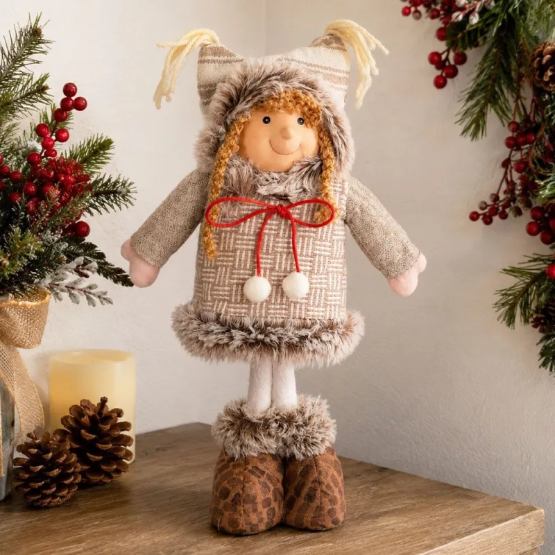Boneco de Pelúcia Menina Natalino Enfeite de Natal 40cm - Genérico - Natal