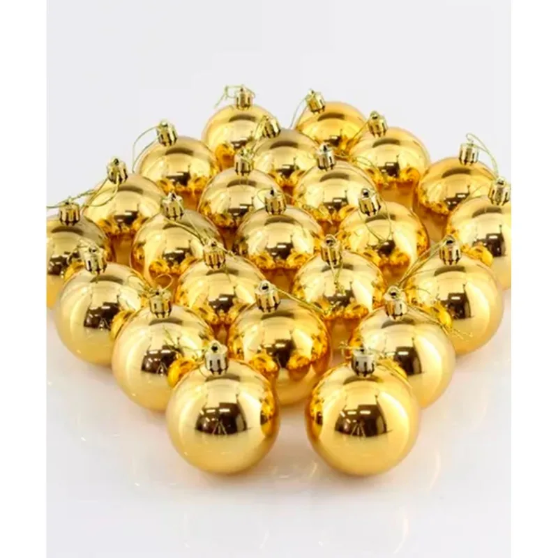 Bolas Douradas Brilhantes Enfeite Árvore Natal 70mm Kit 12pçs