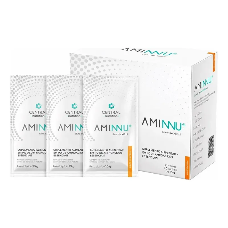 Aminnu Sem Xilitol - Central Nutrition - 10g Exclusivo 33 Sachês Sabor Tangerina