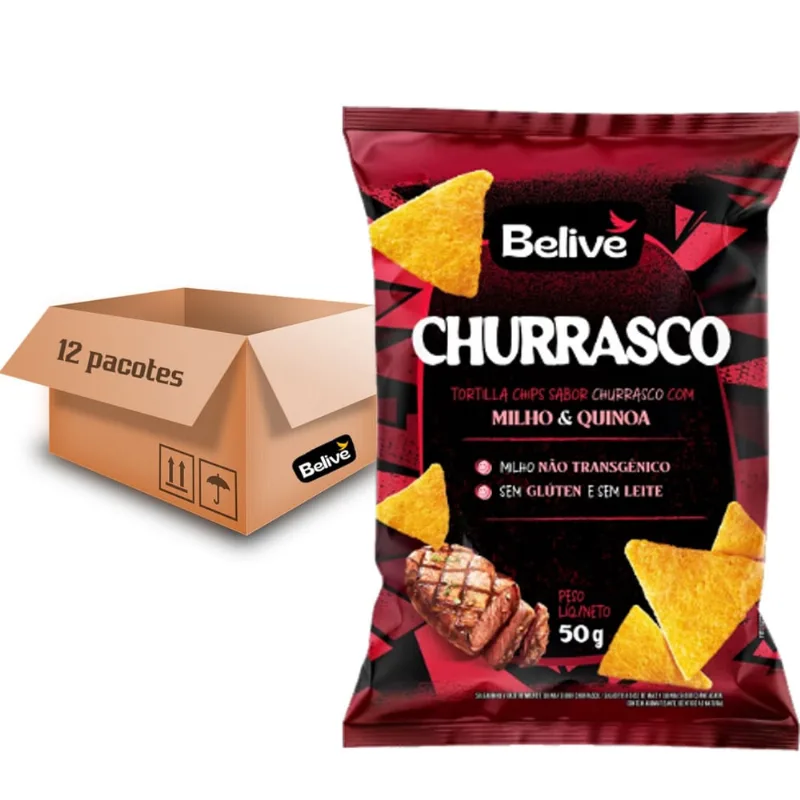 Tortilla Chips Belive Sabor Churrasco 50g (12 Pacotes)